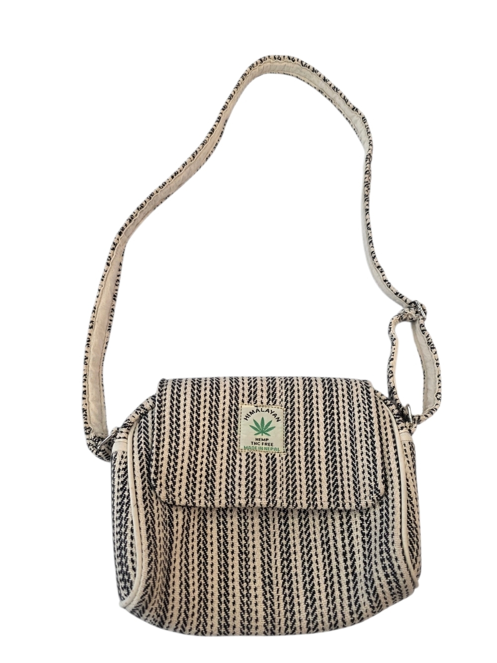Himalayan Hemp Black & Beige Striped Crossbody Bag